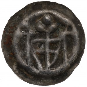 Nešpecifikovaný okres, brakteát z 13./15. storočia, štít s krížmi, centrálny guľovitý tvar - vzácny