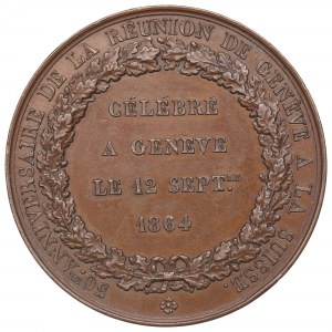 Švýcarsko, medaile k 50. výročí navrácení Ženevy Švýcarsku 1864