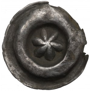 Śląsk, brakteat nieokreślony XIII-XIVw., sześciolistna rozeta o mniejszychn płatkach - rzadki