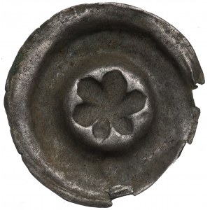 Sliezsko, brakteát bližšie neurčený 13.-14. storočie, šesťlistá rozeta s menšími lístkami - vzácne