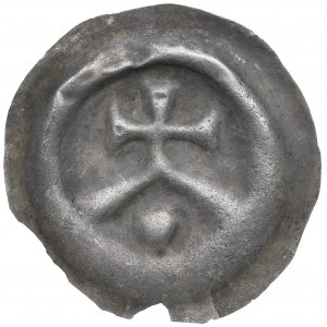 Neurčený okres, 13./14. století, brakteát, kříž na trámu a koule