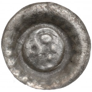 Pomorze Zachodnie, Wołogoszcz, brakteat XIII/XIVw., klucz w lewo z kropką w promienistym otoku - rzadki
