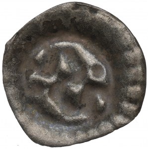 Západní Pomořansko, Strzalow, 14. stol., brakteát, gotické písmeno S ve vyvýšeném obklopení