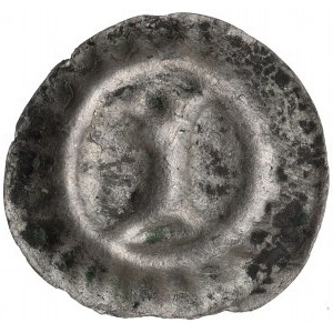 Západné Pomoransko, Štetín, brakteát z 13. storočia, hlava gryfa vľavo na dlhom krku - vzácne