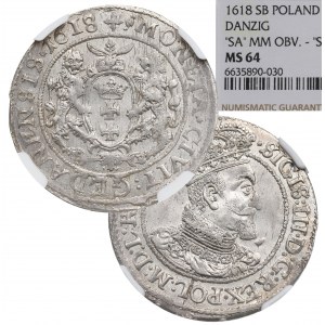 Zikmund III Vasa, Ort 1618, Gdaňsk - NGC MS64