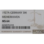 Germany, Weimar Republic, 3 mark 1927 100 years port of Bremen - NGC MS64