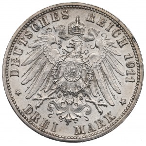 Germany, Wuertemberg, 3 mark 1911, Stuttgart - wedding anniversary