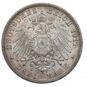 Germany, Wuertemberg, 3 mark 1911, Stuttgart - wedding anniversary