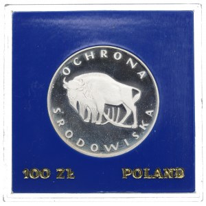 Poľská ľudová republika, 100 zlotých 1977 Ochrana životného prostredia - zubor
