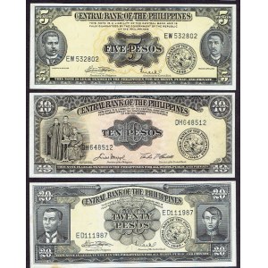 Filipíny, 5 pesos, 10 pesos, 20 pesos, 1949