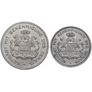 Niemcy, Republika Weimarska, Hamburg, Zestaw 1/10 i 5/100 marki 1923