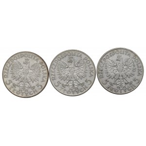 II RP, Zestaw 5 złotych 1932-34 Głowa kobiety