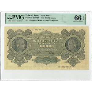 II RP, 10 000 marek 1922 H PMG 66 EPQ