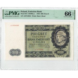 GG, 500 złotych 1940 A - PMG 66EPQ
