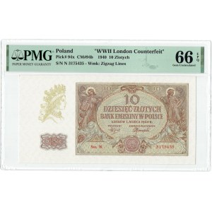 GG, 10 złotych 1940 N WWII London Counterfeit - PMG 66 EPQ