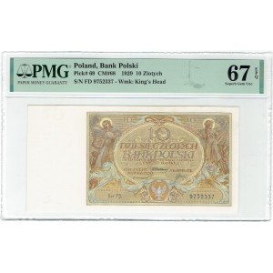 II RP, 10 Zloty 1929 FD PMG 67 EPQ