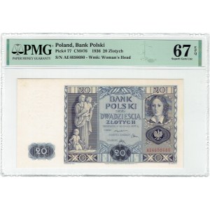 II RP, 20 złotych 1936 AE - PMG 67 EPQ