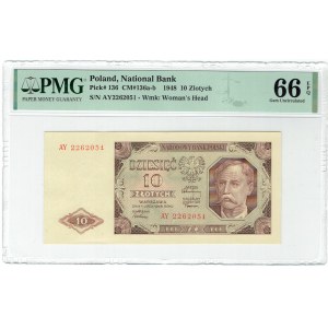 PRL, 10 złotych 1948 AY - PMG 66 EPQ