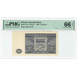 PRL, 5 złotych 1946 PMG 66 EPQ