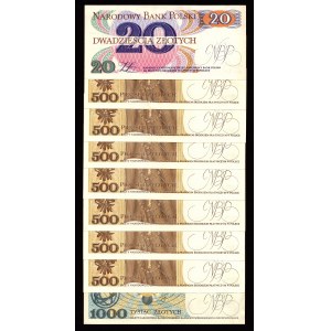 PRL, Zestaw banknotów 20-1000 złotych