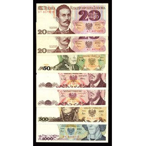 PRL, Zestaw banknotów 20-1000 złotych