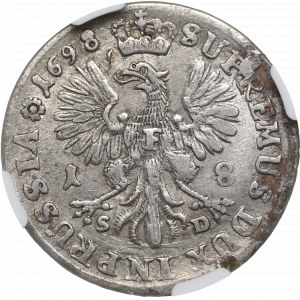 Kniežacie Prusko, Fridrich III, Ort 1698, Königsberg - NGC AU Podrobnosti