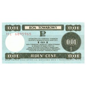 Pewex, darčekový certifikát, 1 cent 1979 - HL - Senzačné !