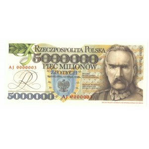 III RP, 5 mln 1995 AJ - Rewelacyjny niski numer 0000003 ! replika