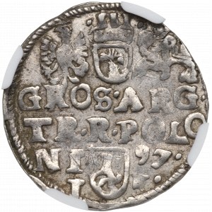 Sigismund III, 3 groschen 1597, Lublin - NGC AU Details