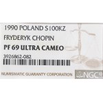 III RP, 100 000 zl 1990, Frederic Chopin malý triptych - NGC PF69 Ultra Cameo