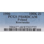 III RP, 100 000 zl 1990, Kosciuszkův malý triptych - PCGS PF68 DCAM