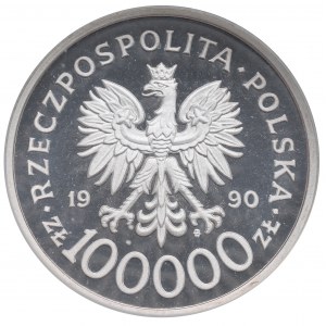 III RP, 100.000 złotych 1990 Solidarność - NGC PF69 Ultra Cameo, gruba