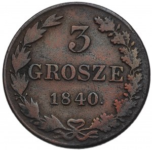 Poland under Russia, Nicholas I, 3 groschen 1840