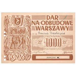 Dar na obnovu Varšavy, tehla za 1 000 zlotých 1946