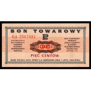 Pewex, dárkový certifikát, 5 centů 1969 GA