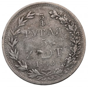 Poland under Russia, Nicholas I, 3/4 rouble=5 zloty 1840 MW