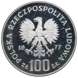 Poľská ľudová republika, 100 zlotých 1977 Ochrana životného prostredia - vzorka zubra