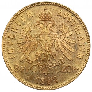 Rakousko, 20 franků (8 florénů) 1892