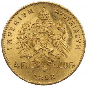 Rakousko, 10 franků (4 florény) 1892