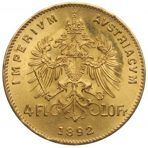 Austria, 10 franków (4 Floreny) 1892