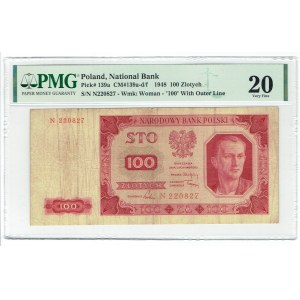 PRL, 100 złotych 1948 N - BARDZO RZADKI - PMG 20
