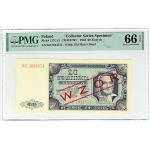 PRL, 20 złotych 1948 KE - WZÓR - PMG 66 EPQ