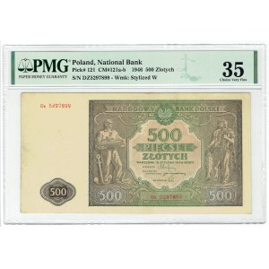 People's Republic of Poland, 500 gold 1946 Dz RARE - PMG 35