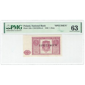 PRL, 1 zloty 1946 - PMG 63 SPECIMEN