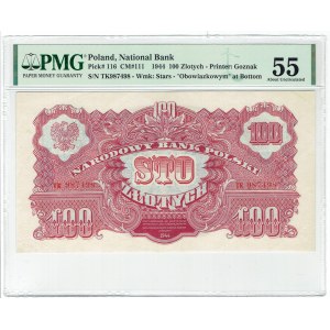 People's Republic of Poland, 100 gold 1944 , ...owym.... TK - PMG 55