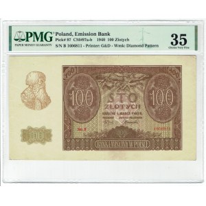 GG, 100 złotych 1940 - rzadsza seria B - PMG 35
