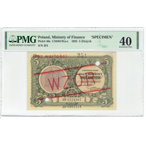 II RP, 5 złotych 1925 - WZÓR - PMG 40