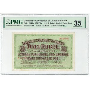 Poznaň, 3 ruble 1916, dlouhá doložka - WYSTARA - PMG 35