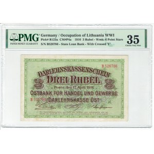 Poznań, 3 ruble 1916, długa klauzula - WYSTARA - PMG 35