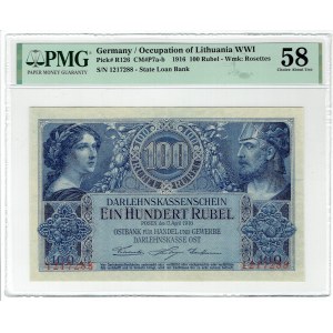 Ober-Ost, 100 rubles 1916 numbering 7 digits, Poznań - PMG 58